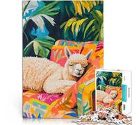 Puzzle 1000 pièces pour Adultes Alpaga endormi dans Un Paradis Tropical Jouets éducatifs Décoration d'intérieur et Cadeaux Uniques 75x50cm