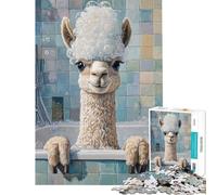 Puzzle 1000 pièces pour adultes Alpaga L'heure du bain Puzzles pour adolescents Vacances à la maison Passer le temps Liste de souhaits avec le Père Noël Cadeaux d'anniversaire uniques (Taille 50x75cm)