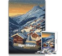 Puzzle 1000 pièces pour Adultes Alpe d'Huez Ski Village Décoration intérieure Jeu éducatif Cadeau d'anniversaire (Taille 38x52cm)
