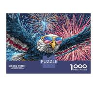 Puzzle 1000 Pièces pour Adultes American Flag Eagle Fireworks Puzzle pour Adultes Jeu Manuel Décoration Murale pour Les Joueurs 38x26cm/1000pcs