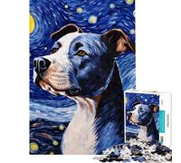 Puzzle 1000 pièces pour Adultes Amstaff Nuit étoilée Jeu éducatif 1000 pièces Défi Stimulant Jeux de réflexion en Famille (50x75cm)