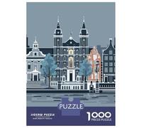 Puzzle 1000 Pièces pour Adultes Amsterdam Cityscape Puzzles pour Adultes - Décoration Murale - Niveau De Difficulté : Difficile, Très Difficile Et Stimulant 70x50cm/1000pcs