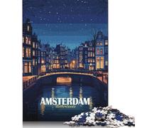Puzzle 1000 pièces pour Adultes Amsterdam Pays-Bas Paysage Urbain Nocturne Puzzle de 1000 pièces Jeux éducatifs 1000 pièces (75x50cm)