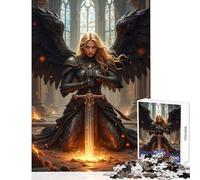 Puzzle 1000 pièces pour Adultes Ange Guerrier ailé avec épée dans des ruines Décoration intérieure Jeu de réflexion pour Un Père Noël Secret Détente intellectuelle Dimensions 50x75cm