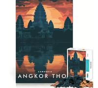 Puzzle 1000 pièces pour Adultes Angkor Thom Coucher de Soleil Jeu de Construction Facile Jeu de réflexion Amusant et Relaxant Activité d'anniversaire (50x75cm)