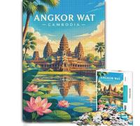 Puzzle 1000 pièces pour Adultes, Angkor Wat Cambodia Travel Poster Art | Pour une idée cadeau autour du Nouvel An : ce puzzle adulte 1000 pièces convient aux longues soirées de décembre.