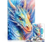 Puzzle 1000 pièces pour Adultes Aquarelle de Dragon pour Le Jeu éducatif Challenge Toy avec Affiche et Feuille de Questions correspondantes 38x26cm