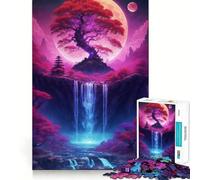 Puzzle 1000 pièces pour Adultes Arbre Cascade,bonsaï,néon Jeu de mémoire Amusant Découpe Nette,Composants Robustes Cadeau Unique pour soulager Le Stress (38x52cm)