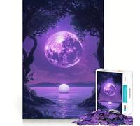 Puzzle 1000 pièces pour Adultes Arbre de Lune Violet et océan (50x75cm) Jeu de réflexion Stimulant et Anti-Stress Décoration Murale Transparente