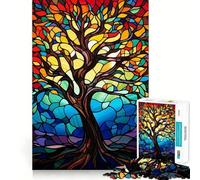 Puzzle 1000 pièces pour Adultes Arbre de Vie Vitrail Découpe précise Art Jeu de réflexion créatif Loisirs Jeu Amusant Cadeau d'anniversaire (38x26cm)