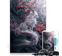 Puzzle 1000 pièces pour Adultes Arbre Sakura Kitsune Blanc Jeu de logique Découpe de précision Bords Lisses pour Les réunions de Famille (38x52cm)