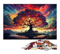 Puzzle 1000 pièces pour Adultes Arbres psychédéliques colorés sur l'île Sunset Puzzle découpé avec précision Cadeau pour Adolescents de 14 Ans et Plus 1000 pièces (38 x 26 cm)