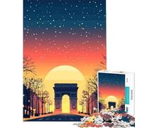 Puzzle 1000 pièces pour Adultes Arc de Triomphe au Coucher du Soleil Jeu addictif pour cultiver la Patience Décoration intérieure Cadeau d'anniversaire (Dimensions 38x52cm)