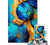 Puzzle 1000 pièces pour Adultes Art Abstrait Bleu et Or Puzzle décoratif Jeu de Puzzle Cadeau de Noël ou d'anniversaire (Taille 38x52cm)