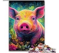 Puzzle 1000 pièces pour Adultes, Art Animalier, Cochon, en Bois, avec Jeu interactif Familial, pour Les Enfants de 1 à 18 Ans et Plus(50x75cm)