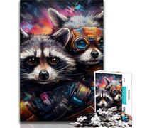 Puzzle 1000 pièces pour Adultes, Art Fantastique, Raton Laveur, Adolescent, Jouets de Divertissement Familial avec Affiche et fiche de Questions-réponses Assorties (Taille 38x26cm)