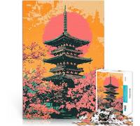 Puzzle 1000 pièces pour Adultes Art Minimaliste du Coucher de Soleil sur Une pagode Japonaise Jeu de Quiz Super Cadeau 38x26cm