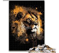 Puzzle 1000 pièces pour Adultes Art Néon Lion en Bois, Cadeau Amusant et activité pour la Maison 50x75cm pour la décoration intérieure, l'entraînement cérébral et Les Cadeaux de Vacances