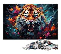 Puzzle 1000 pièces pour Adultes Art psychédélique coloré Aquarelle Tigre pour Cadeaux Jeu Familial Anti-Stress défi Difficile 1000 pièces (75 x 50 cm)