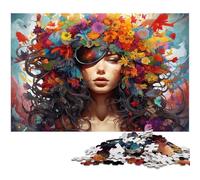 Puzzle 1000 pièces pour Adultes Art psychédélique coloré Fleur Femme Jouet Jeu intellectuel Jeu de Puzzle Stimulant et Jeu Familial 1000 pièces (38 x 26 cm)