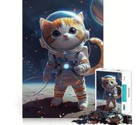 Puzzle 1000 pièces pour Adultes Astronaute,Chat de l'espace Jeu de Construction et de réflexion Activité relaxante pour Un Anniversaire (38x52cm)