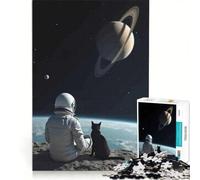 Puzzle 1000 pièces pour Adultes Astronaute et Chat contemplant Saturne, Jeu éducatif, activité Amusante à la Maison, pour Un Anniversaire ou Noël 50x75cm