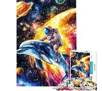Puzzle 1000 pièces pour Adultes Astronaute et Dauphin explorant l'espace Jeu Amusant et Difficile Cadeau Original pour Un Anniversaire ou Autre (Dimensions 38x26cm)