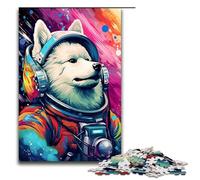 Puzzle 1000 pièces pour Adultes Astronaute Samoyède par éclaboussures Beaucoup de Puzzles épais et colorés Cadeaux d'anniversaire Décoration Murale 75 x 50 cm