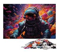 Puzzle 1000 pièces pour Adultes Astronautes colorés sur la planète Puzzle Familial Amusant avec Affiche et fiche de Questions réponses Assorties (38 x 26 cm)