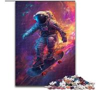 Puzzle 1000 pièces pour Adultes Astronautes sur Skateboards en Bois, idée Cadeau Unique de décoration d'intérieur DIY 50x75cm, activité de Jeu familiale captivante