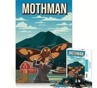 Puzzle 1000 pièces pour Adultes Attaque de cryptides Mothman Affiche de Voyage Artistique Découpe Impeccable Jeu Amusant et Stimulant Cadeau Gratuit Cadeau d'anniversaire Amusant (38x26cm)