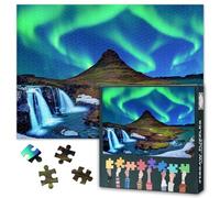 Puzzle 1000 pièces pour adultes - Aurores boréales magiques sur les montagnes enneigées en Islande, puzzle paysage d'hiver de qualité supérieure, 50 x 70 cm