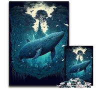 Puzzle 1000 pièces pour Adultes Baleine Bleue dans la Jungle Puzzles en Carton Décoration d'intérieur colorée et Jeu Familial interactif, 26x38cm/10,23x14,96 Pouces