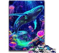 Puzzle 1000 pièces pour Adultes, Baleine psychédélique, Anti-Stress, Vacances à la Maison, Tue Le Temps, avec Affiche et fiche de Questions Assorties, 50x75cm