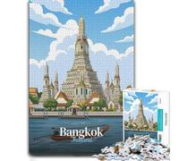 Puzzle 1000 pièces pour Adultes, Bangkok Wat Arun Temple Illustration | Activité puzzle du w nd autour d’une table, pour se détendre.