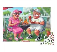 Puzzle 1000 pièces pour Adultes Barbecue Couple Âgé - Mamie Papi BBQ Jardin, épais, Robuste, Vibrant, Difficile, Antidote au Stress, décoration Jeu Familial 52x38cm/1000pcs