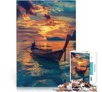 Puzzle 1000 pièces pour Adultes Bateau de pêche thaïlandais au Coucher du Soleil Impossible Cadeau pour Les Anniversaires 38x26cm