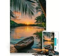 Puzzle 1000 pièces pour Adultes Bateau de pêche Tropical Découpe Nette Jeu de Concentration Cadeau Jeu pour Passer Le Temps Scène de Noël Art (38x26cm)