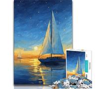 Puzzle 1000 pièces pour Adultes Bateau naviguant sous Le Ciel étoilé Puzzles pour Adultes, Jeu Familial Anti-Stress Défi Difficile Convient aux Couples (Taille 38x26cm)