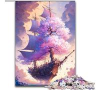 Puzzle 1000 pièces pour Adultes Bateau Pirate en Bois Motif Cerisier en Fleurs, idéal pour Une décoration DIY ou Un Cadeau d'anniversaire Jeu de réflexion pour Adolescents 50x75cm, idéal