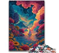 Puzzle 1000 pièces pour Adultes, Bateau psychédélique, Jouets éducatifs, décoration d'intérieur Unique et Cadeaux pour 14 Ans et Plus, 26x38cm
