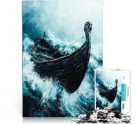 Puzzle 1000 pièces pour Adultes Bateau Viking dans la tempête Jouets de Divertissement Familial Idées Cadeaux 52x38cm