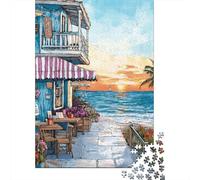 Puzzle 1000 Pièces pour Adultes Beachfront Sunset Cafe Puzzles pour Adultes - Défi Difficile - Liste De Souhaits avec Le Père Noël - Cadeaux d'anniversaire Uniques 52x38cm/1000pcs