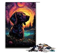 Puzzle 1000 pièces pour Adultes : Beau Chien aux Oreilles Pendantes sous Le Ciel Nocturne Puzzle Familial Amusant avec Affiche et fiche de Questions réponses Assorties 75 x 50 cm