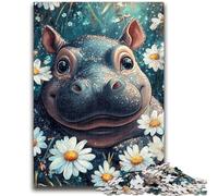 Puzzle 1000 pièces pour Adultes,bébé Hippopotame et Fleurs,1000 pièces pour Adolescents,Jeux d'activités familiales stimulants,Jouet de Bricolage pour décoration Murale de la Maison,Cadeaux (75x50cm)
