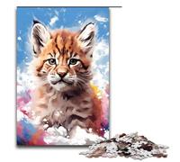 Puzzle 1000 pièces pour Adultes Bébé Lynx entouré d'éclaboussures Puzzle coloré Décoration Murale Convient pour la décoration de Bureau 75 x 50 cm
