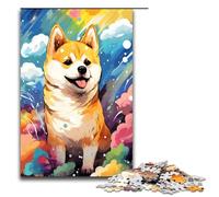 Puzzle 1000 pièces pour Adultes Bébé Shiba Inu entouré d'éclaboussures - Un Puzzle coloré et Amusant pour Toute la Famille avec Poster et fiche d'activités Assortis 75x50cm