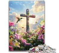 Puzzle 1000 pièces pour Adultes, Belle Croix avec Fleurs, Jeu éducatif Familial, à Offrir en Cadeau à Toute la Famille, à partir de 14 Ans, 26x38cm