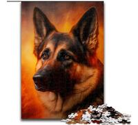 Puzzle 1000 pièces pour adultes Berger allemand de feu en bois,ce qui en fait un excellent cadeau pour s'amuser en famille 50x75cm pour les adolescents et les loisirs en famille,cadeau de Noël parfait
