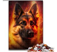 Puzzle 1000 pièces pour Adultes Berger Allemand de feu en Bois, idée Cadeau Unique pour la décoration intérieure, l'entraînement cérébral et Les fêtes de Fin d'année. 50x75cm